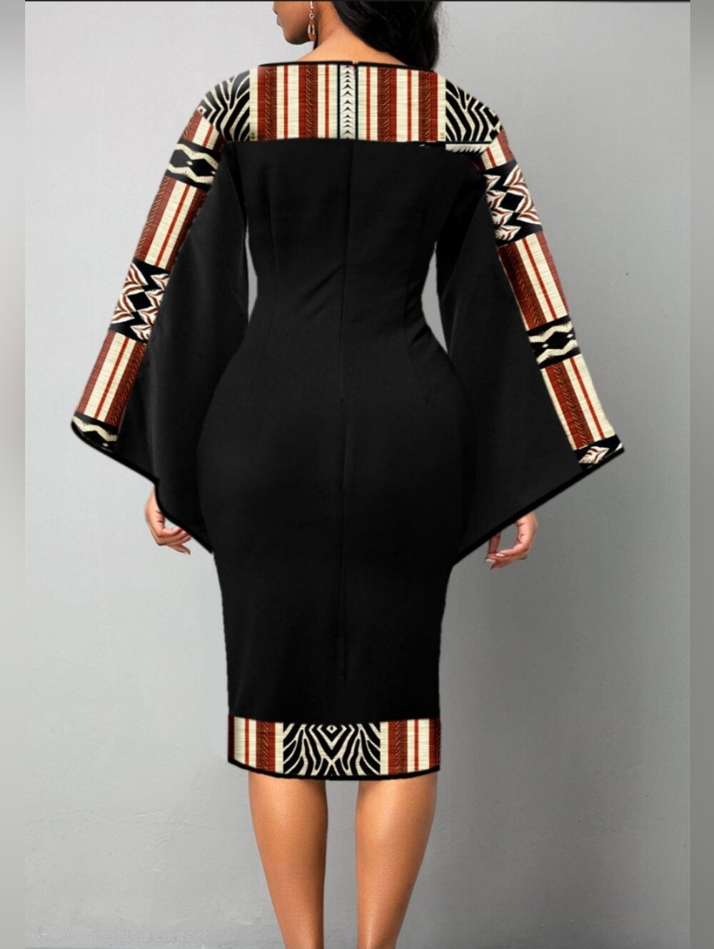 Black Boho Tribal Print Bell Sleeve Maxi Dress Size Small NWOT - Picture 2 of 6